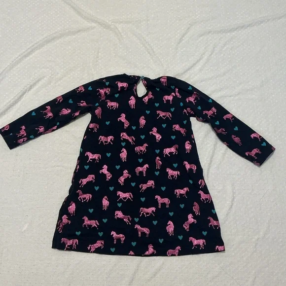 HATLEY Tinsel Pink Glitter Horses Horse long-sleeve Blue cotton dress Girls 4 - Picture 2 of 6
